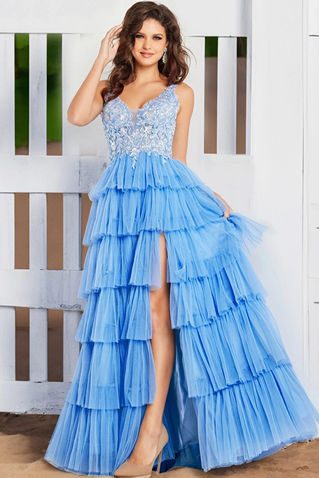 jovani dresses light blue Light Blue Fitted Jovani Prom Dress 63147 – Mario Pucci main image 1