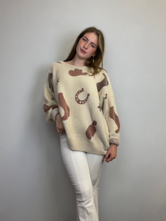 Mohair Sweater with Cowboy Hat & Boots