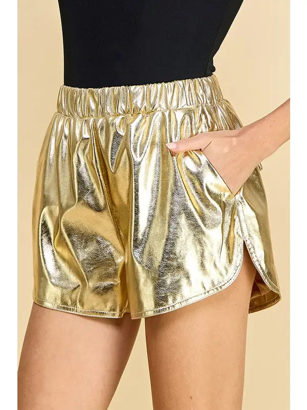 High Waisted Metallic Shorts