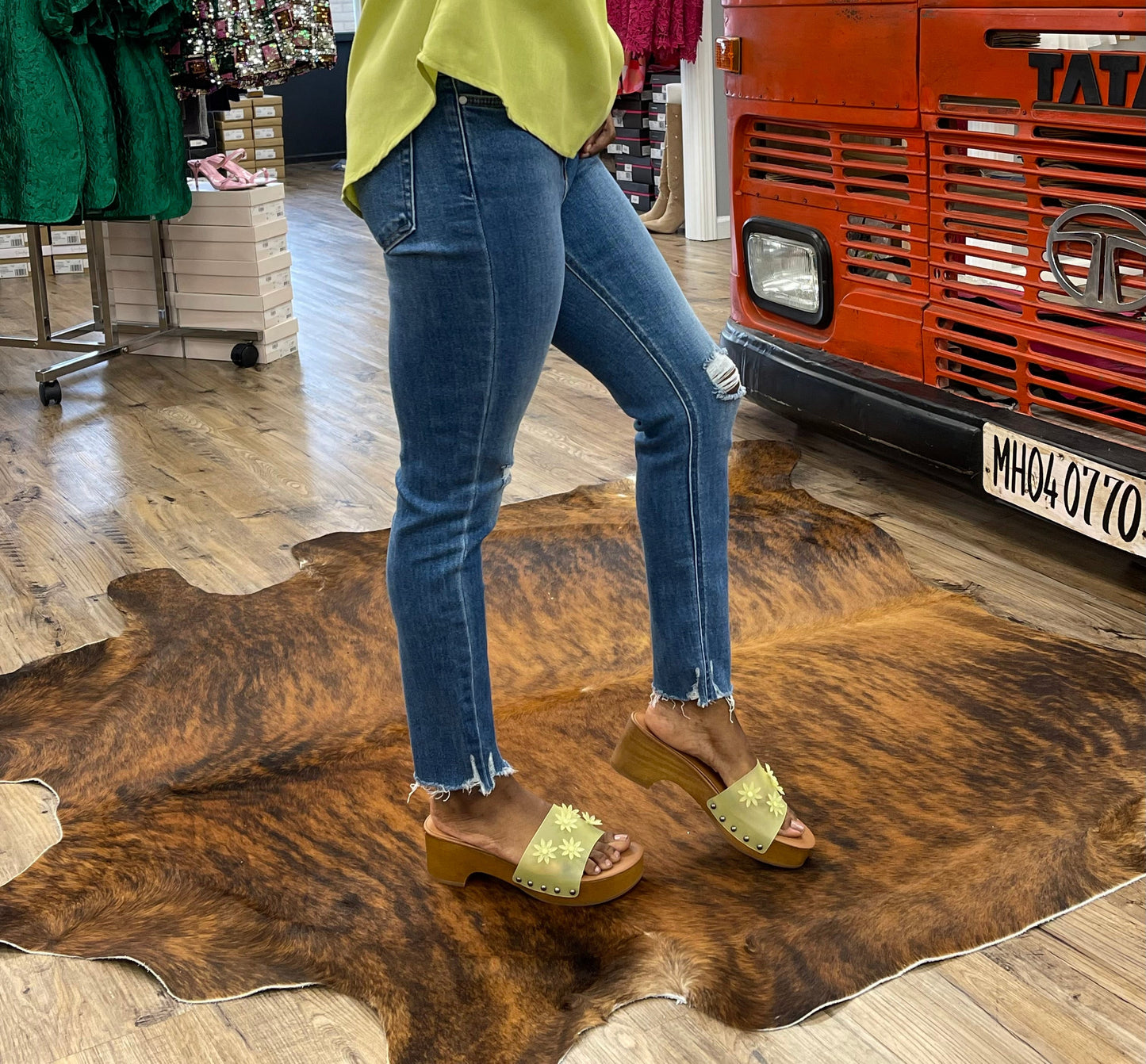 Dancing Flowers Shoes, Lime Green