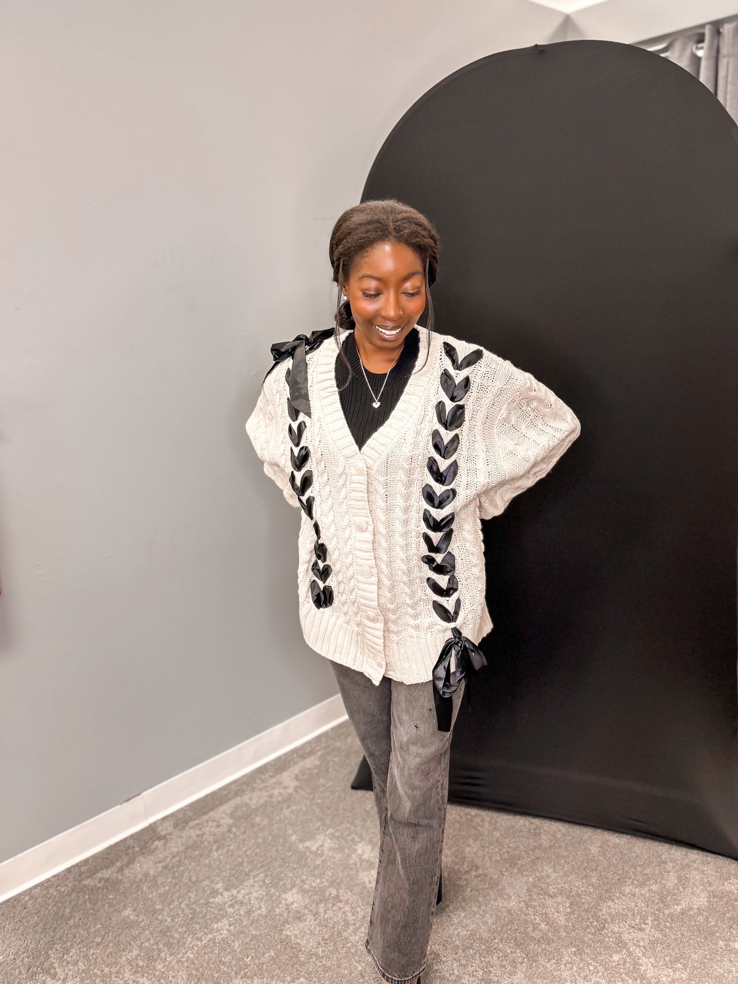 Bow Cable Knit Sweater