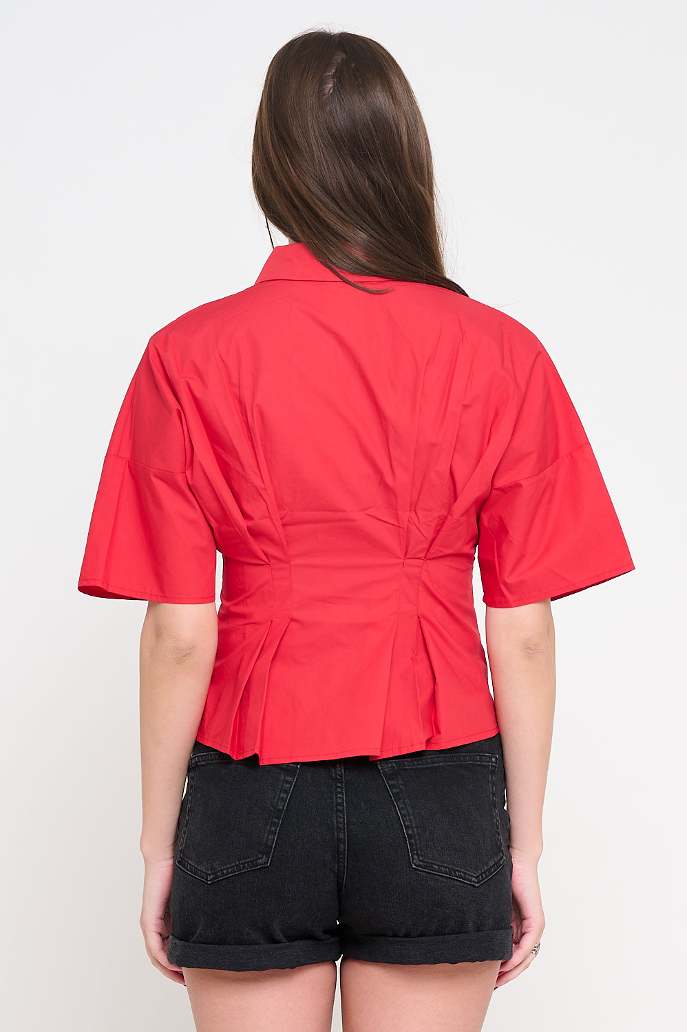 Red Poplin Pin-Tucked Top