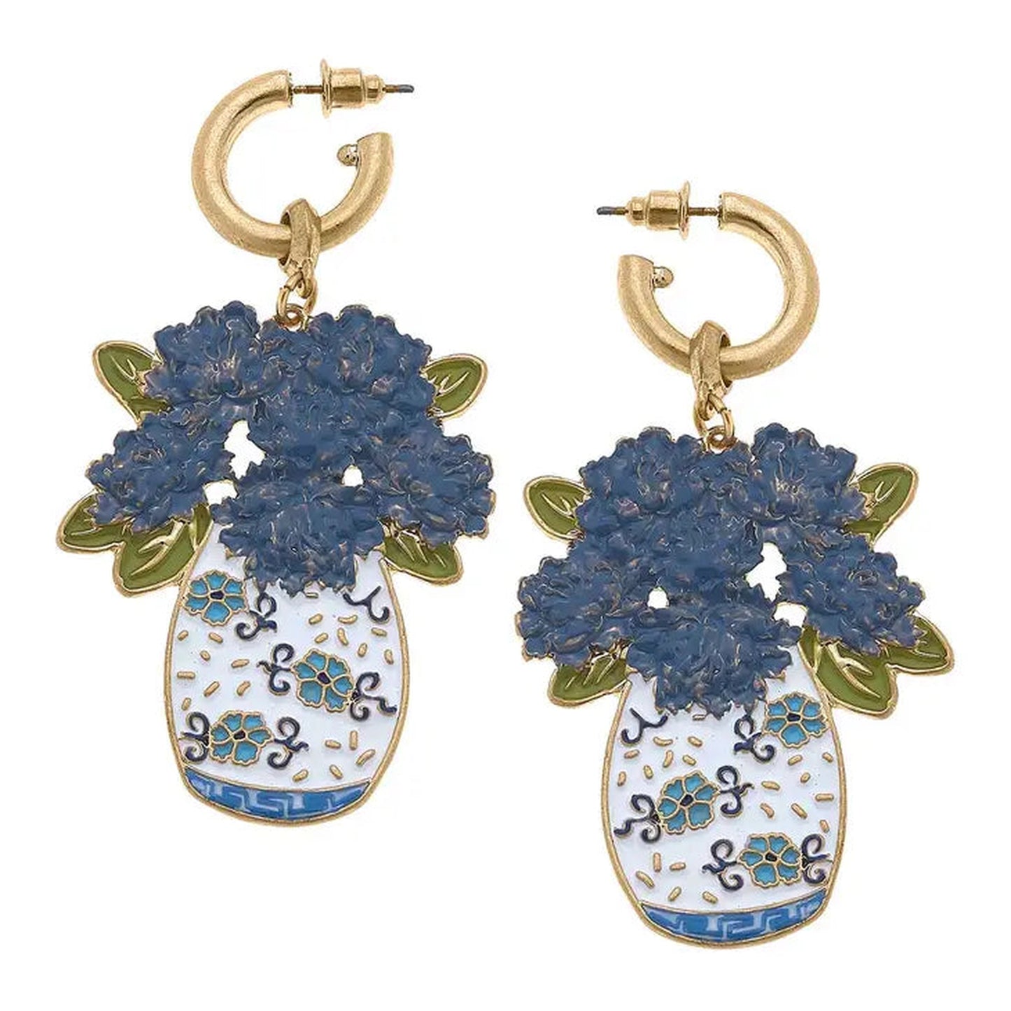 Sofia Enamel Hydrangea Ginger Jar Earrings