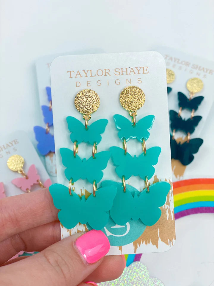 Triple Butterfly Drop Earrings