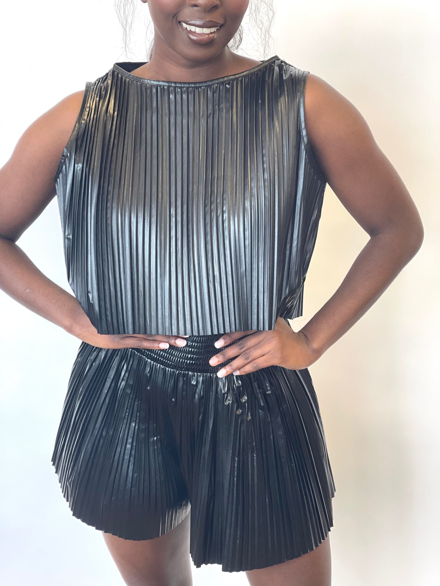 Crinkled Press Faux Leather Top