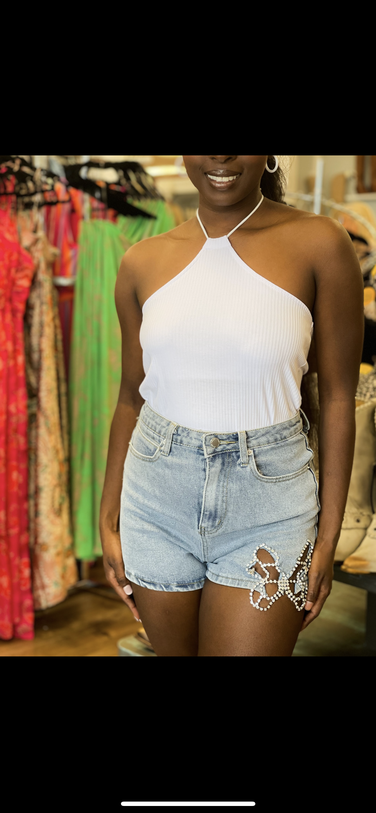 Butterfly Rhinestone Denim Shorts