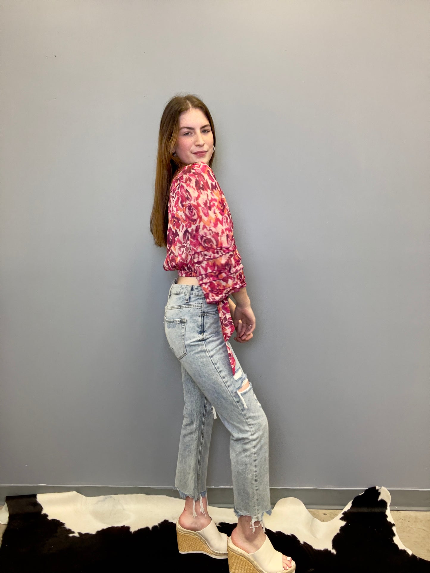 Lulu Wrap Top, Fuchsia Multi