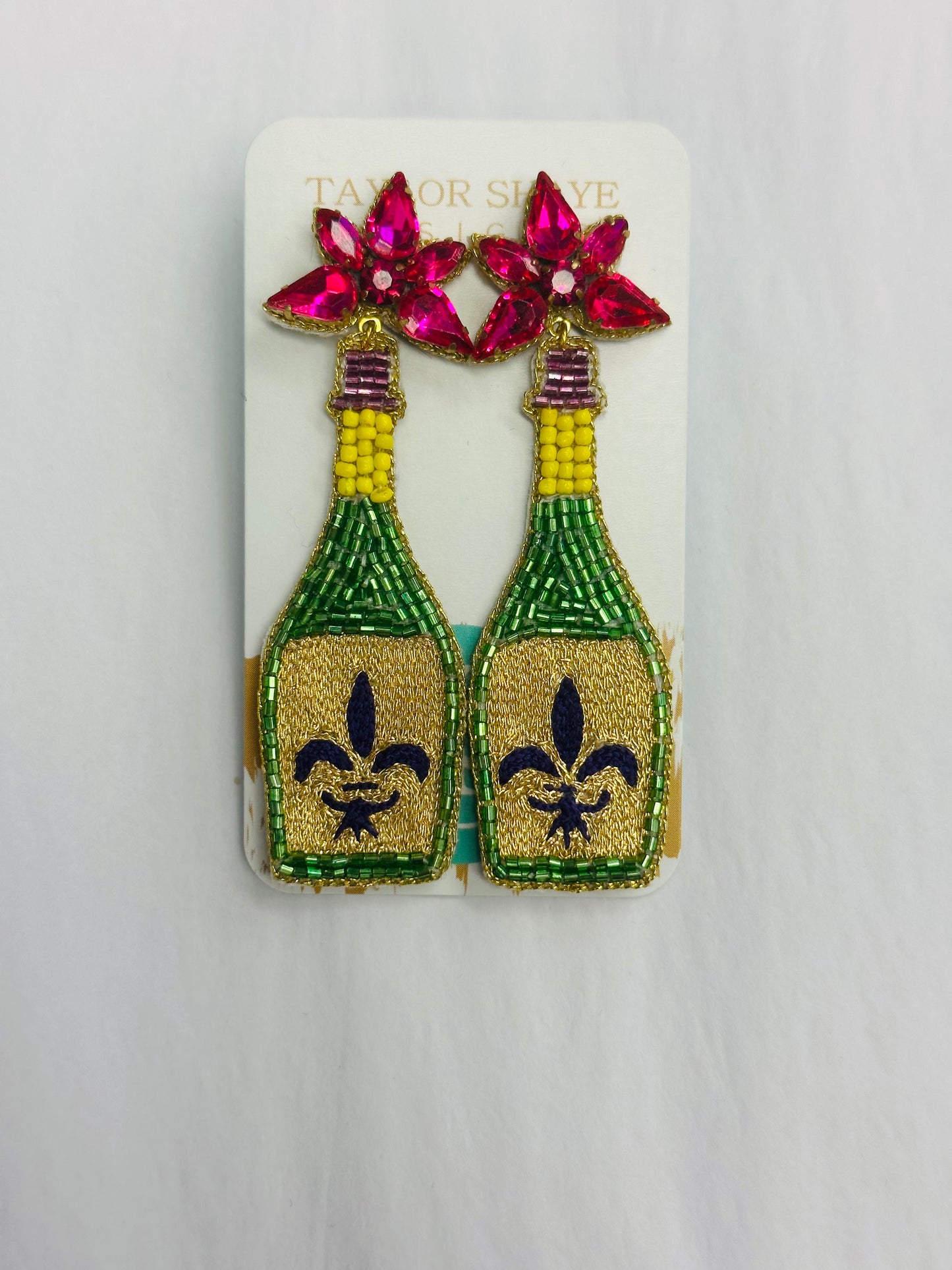 Beaded Mardi Gras Champagne Bottle, Earrings