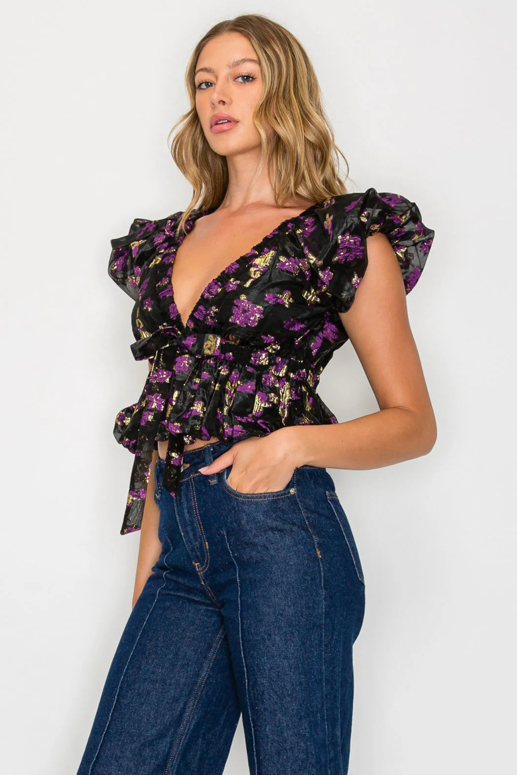 Nyx Petals Adelina Top – Purple/Gold