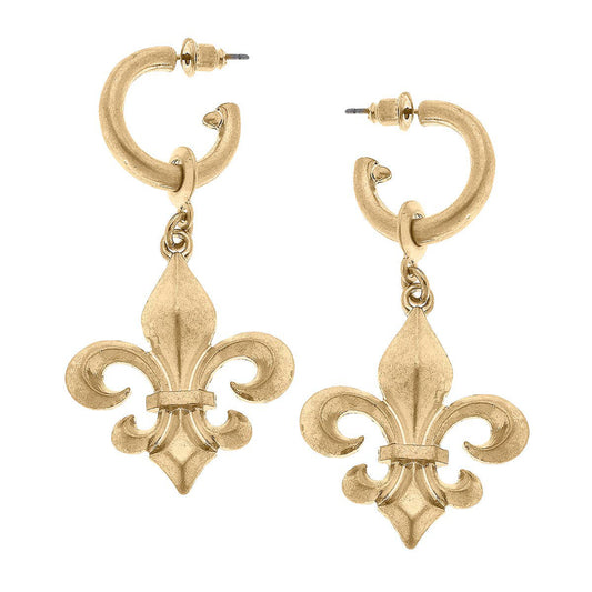 Lourdes Bourbon Fleur de Lis Drop Hoop Earrings