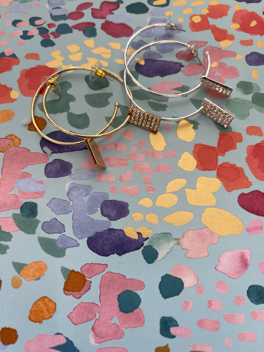 Rhinestone Rectangle Hoop Earring