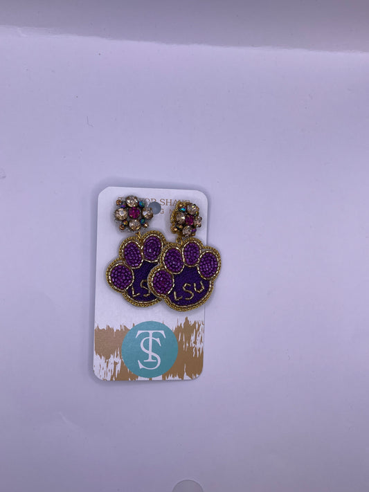 Paw Earrings, Purple