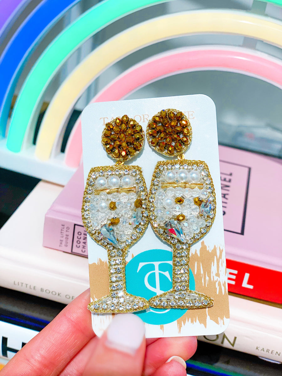 Beaded Bridal Wine Glass Earrings