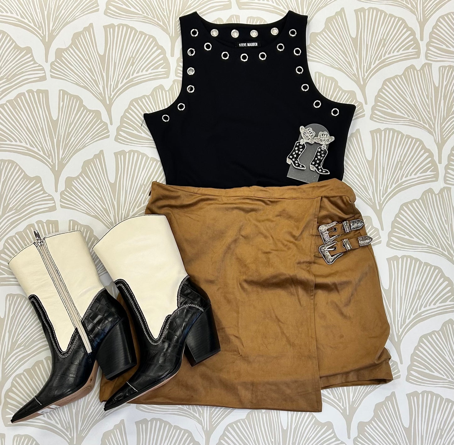 Faux Suede Buckle Skirt