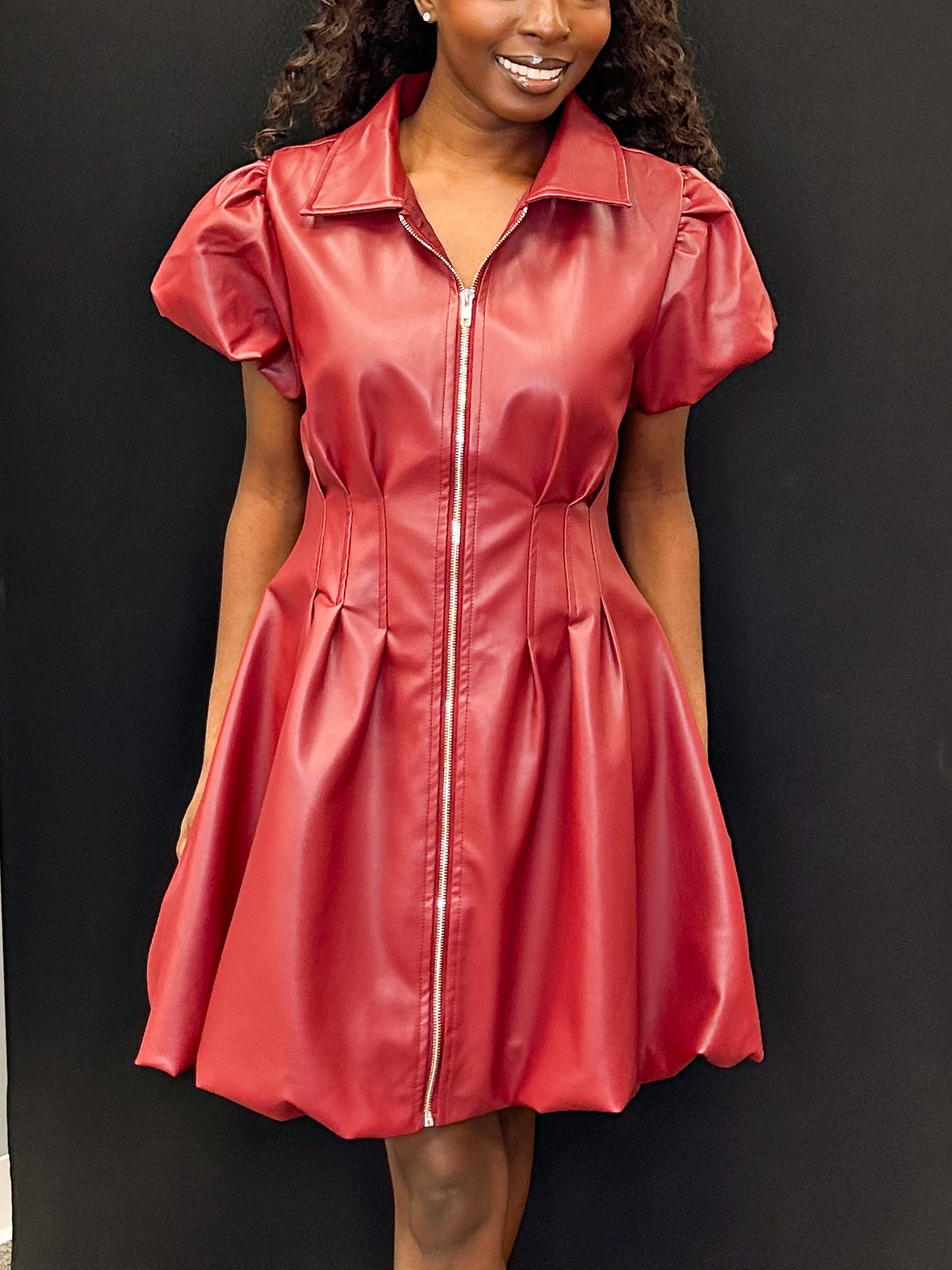 Faux Leather Wine Dress