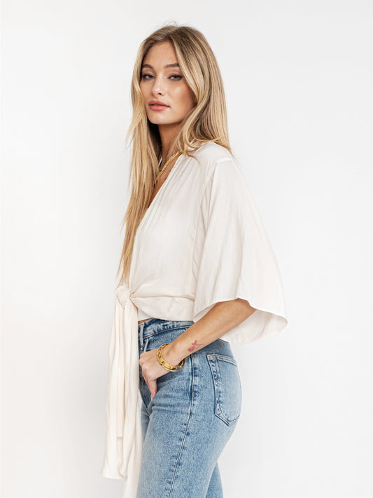 Right My Wrongs Wrap Top, Ivory
