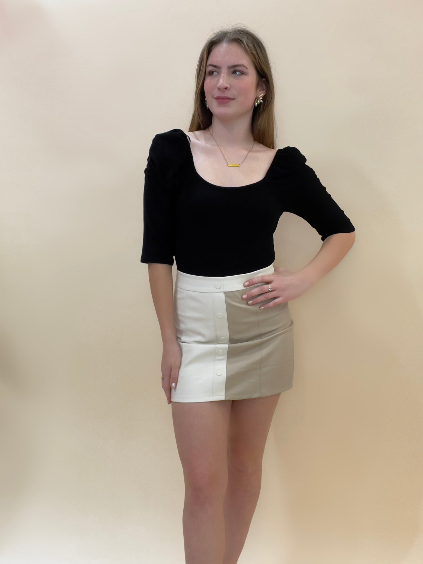 Need a reason leather mini skirt, Beige/Brown