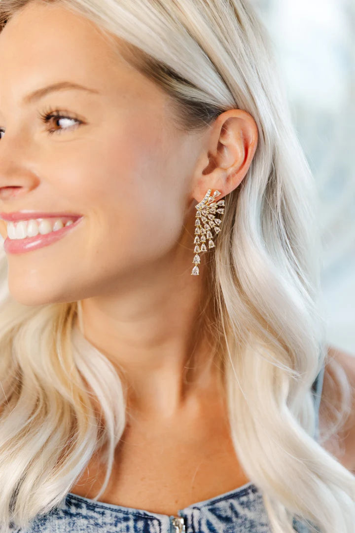 Macie Drops Earrings in gold with cascading cubic zirconia crystals