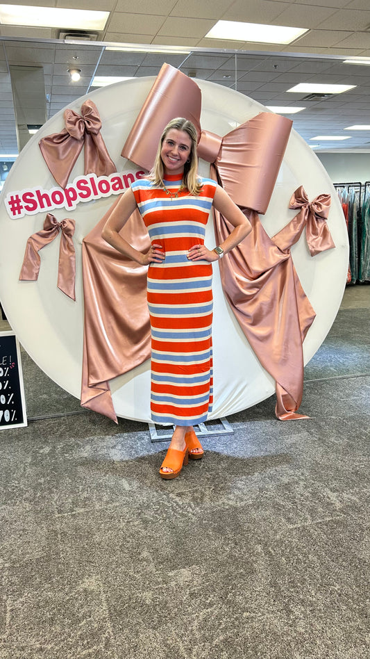 Capri Stripe Dress- Orange/Blue