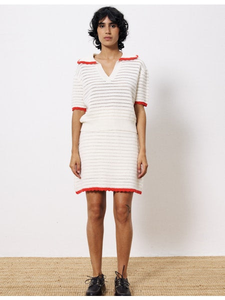 Sunset Sailor Top- White/Red