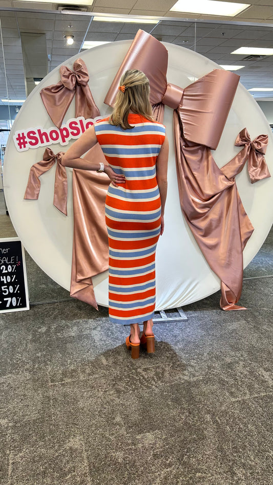 Capri Stripe Dress- Orange/Blue
