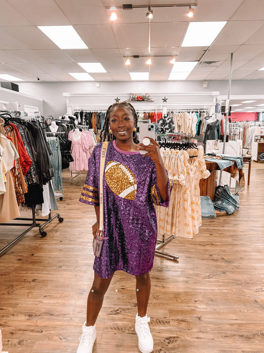 Game Day Football Sequin T-Shirt Dress