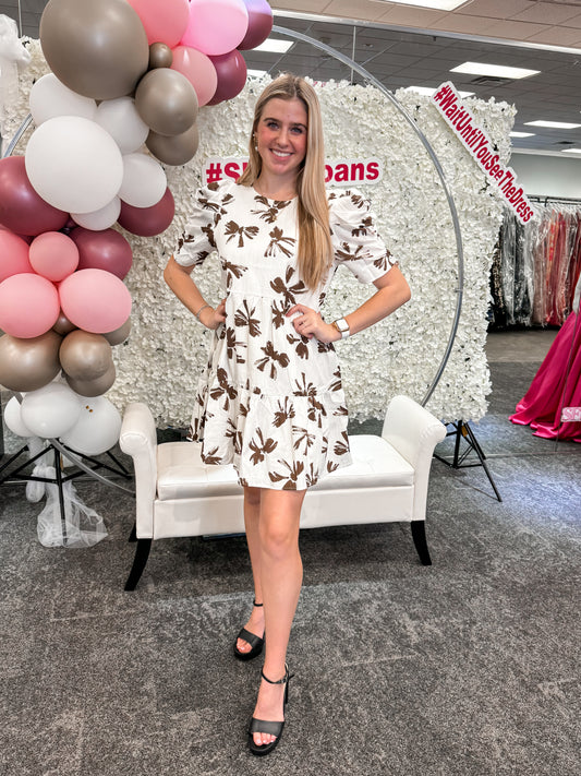 Mocha Bow Tiered Dress