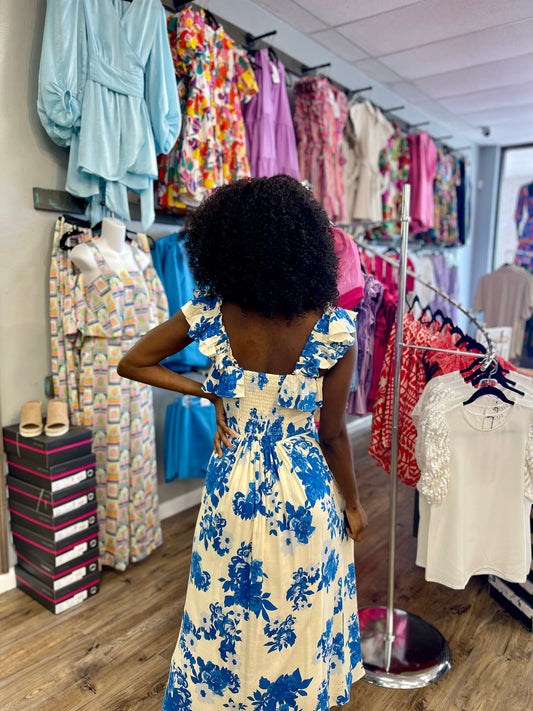 Azure Kona Ruffle Midi Dress
