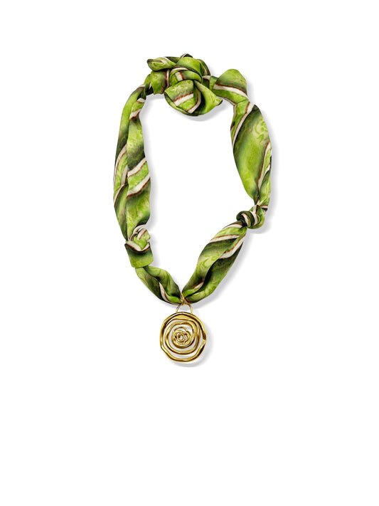 Jungle Green Swirl Scarf Necklace