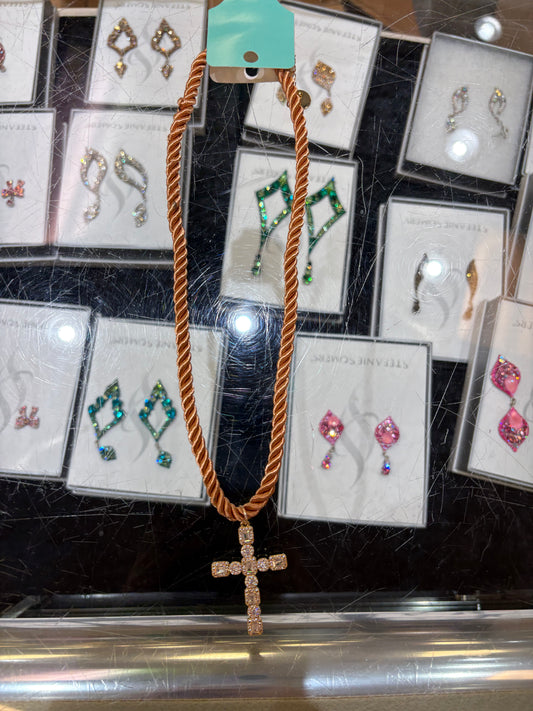 Copper Rope Necklace - CZ Cross