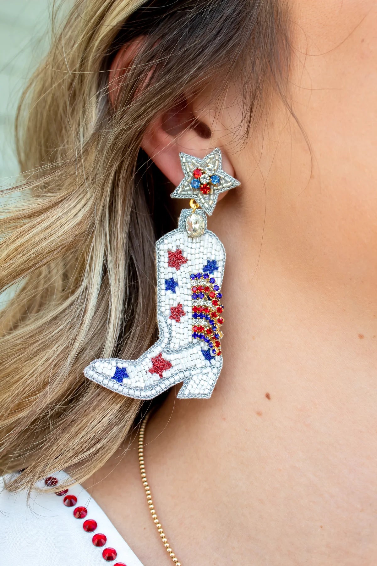 Fourth of July Beaded Boot Earrings