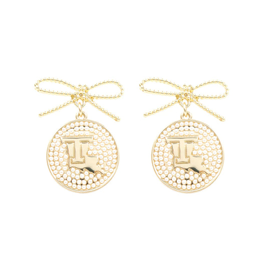 Louisiana Tech Logo Pearl Medallion Earring