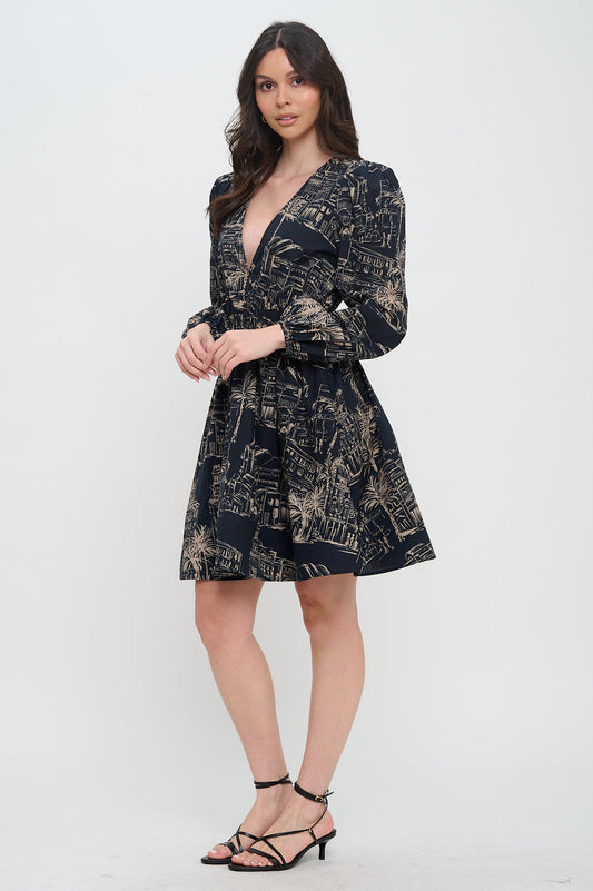 Santorini Midnight Sketch Short Dress