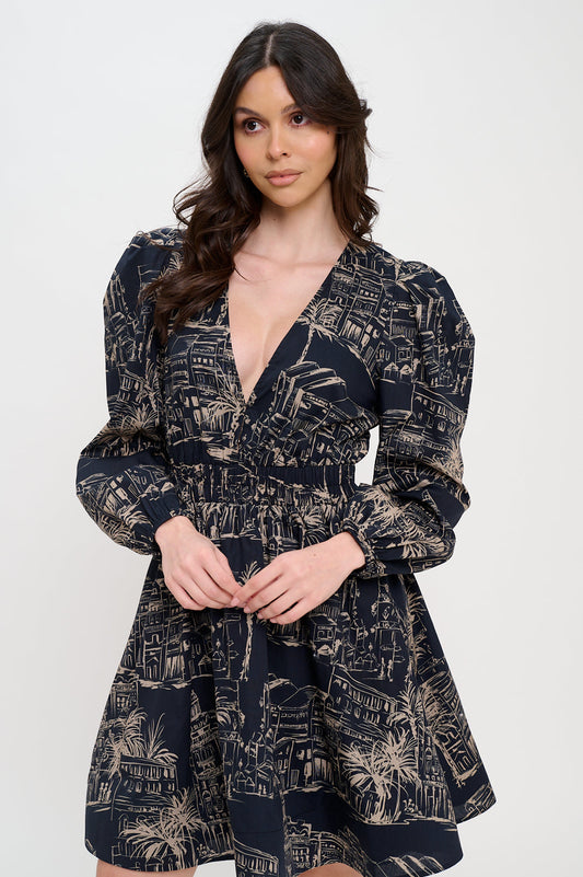 Santorini Midnight Sketch Short Dress