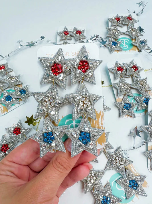 Beaded Fourth Triple Star Drop Earrings