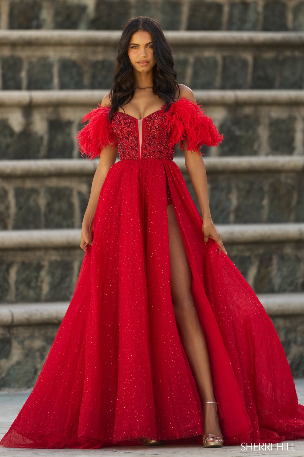 sherri hill red off the shoulder dress Sherri Hill 55361