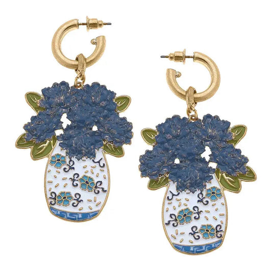Sofia Enamel Hydrangea Ginger Jar Earrings