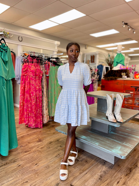 Gingham Pattern Ruffled Dress