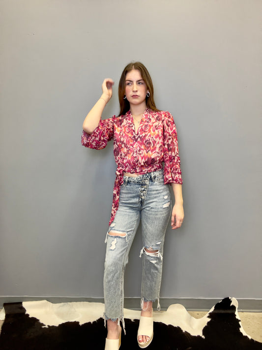 Lulu Wrap Top, Fuchsia Multi