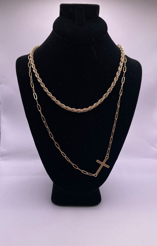 Worn Cross Layered Necklace