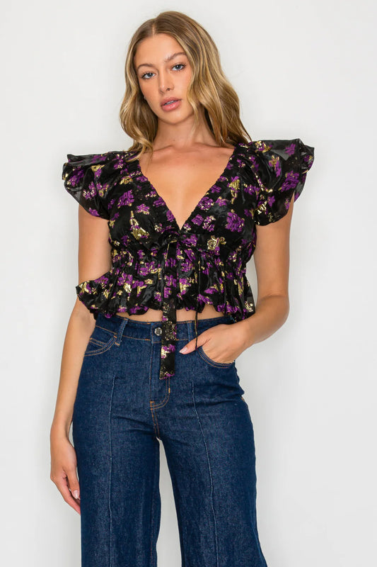 Nyx Petals Adelina Top – Purple/Gold