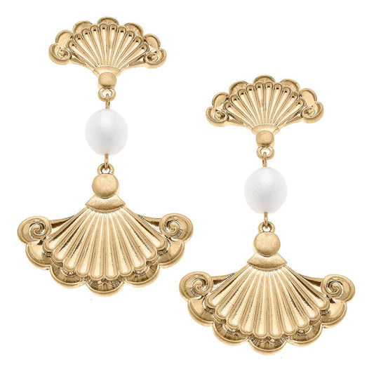 Chanel French Fan & Pearl Statement Earrings