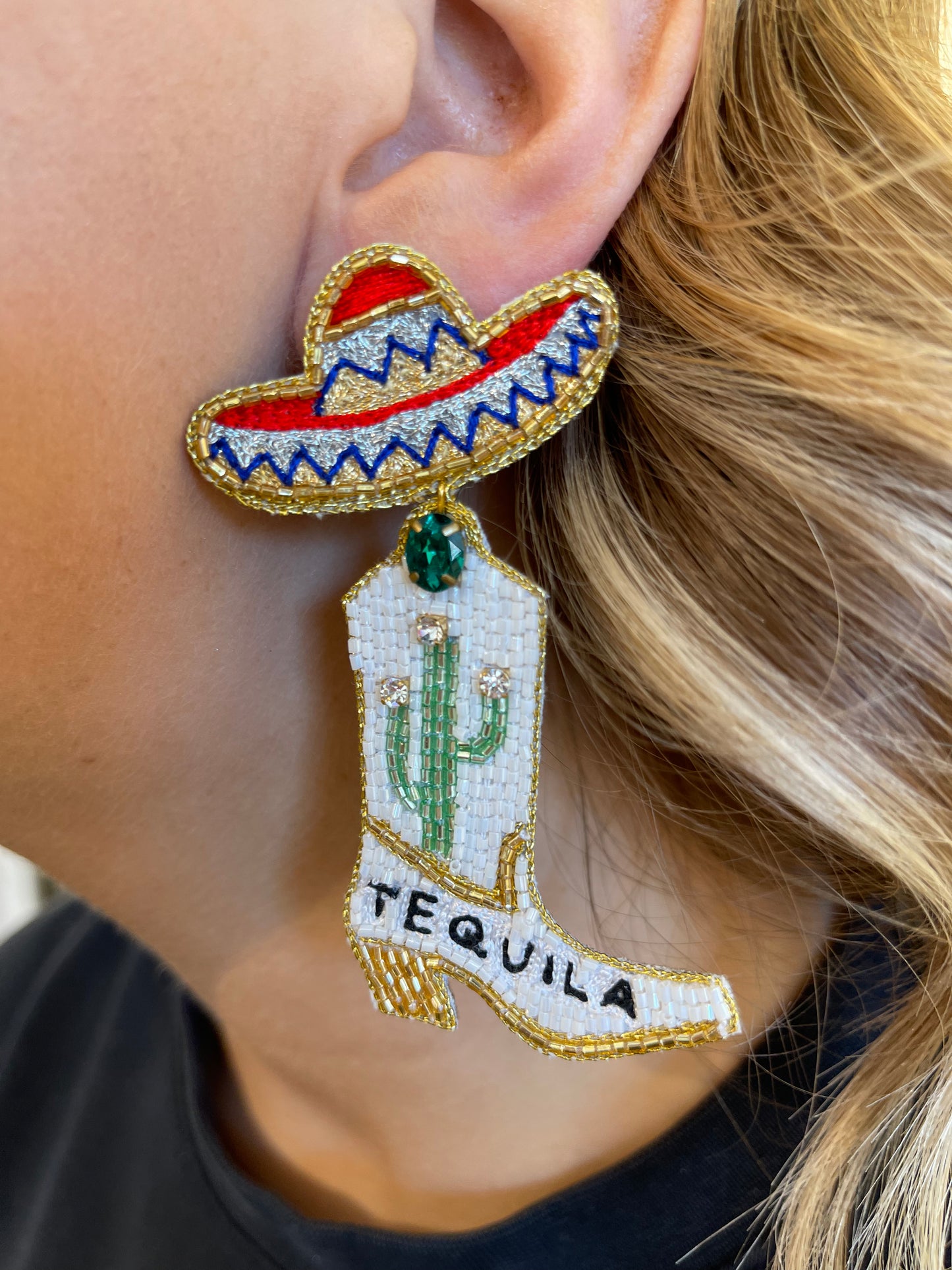 Beaded Tequila Boot Earrings