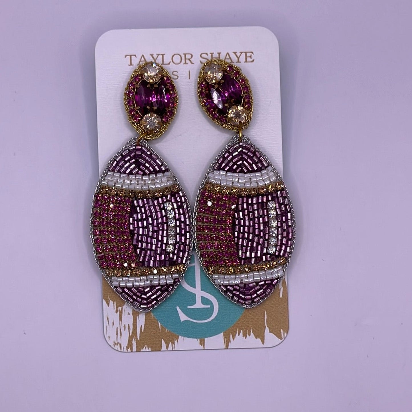 Taylor Shaye Beaded Football Earrings, purple