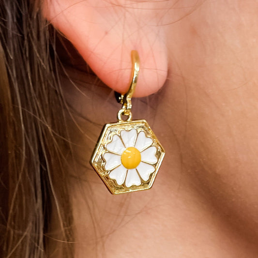 Sunflower Drops Earrings, White/Gold